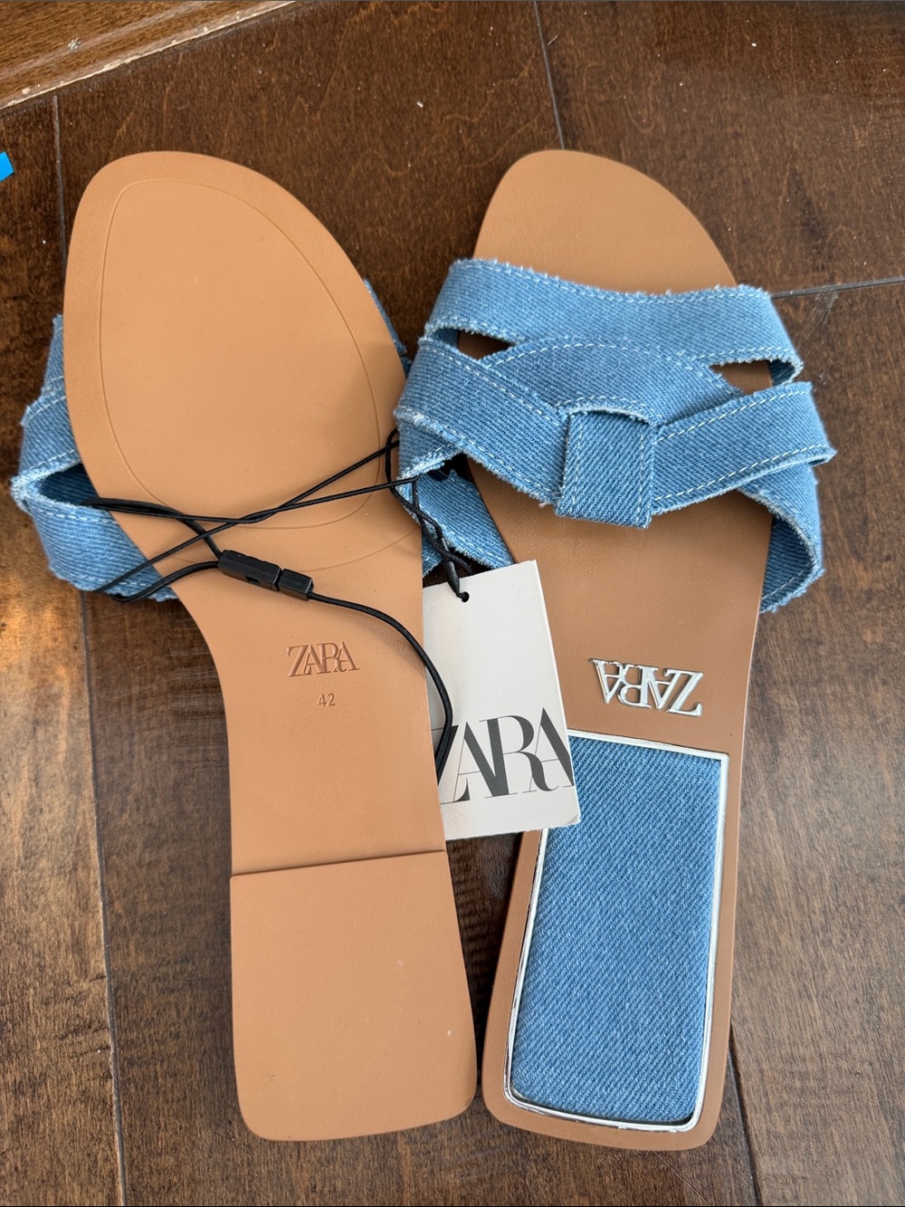 Zara Light Blue Denim Crossover Slide Sandals - Picture 3 of 5